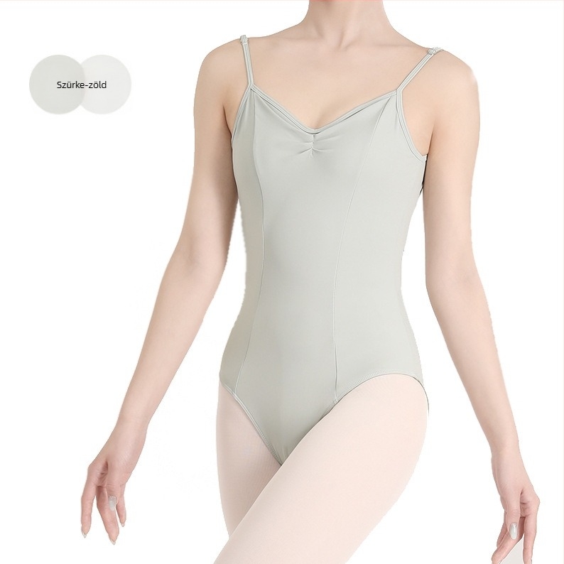 Balett edzésbodyn vállpántos, V-nyakú, magas csípővel; anyag: nylon 84% (bélés)