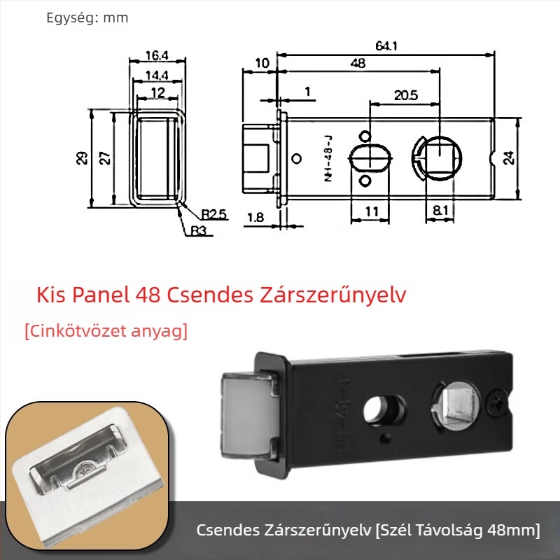 Üvegajtóhoz való mágneses záróhenger – nyomó típusú, láthatatlan, cinkötvözet, egynyelvű