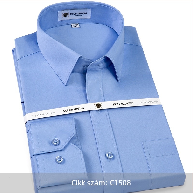 Mercerizált pamut hosszú ujjú férfiing, vasalásmentes, négyzetes gallér, 100% pamut