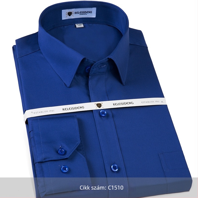 Mercerizált pamut hosszú ujjú férfiing, vasalásmentes, négyzetes gallér, 100% pamut