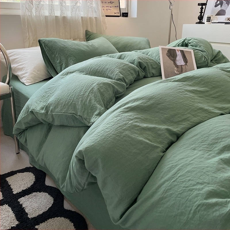 Mosott pamutból készült négy részes ágyneműkészlet, egyszínű minta, modern minimalist stílus, minden évszakra alkalmas, kollégiumi használatra