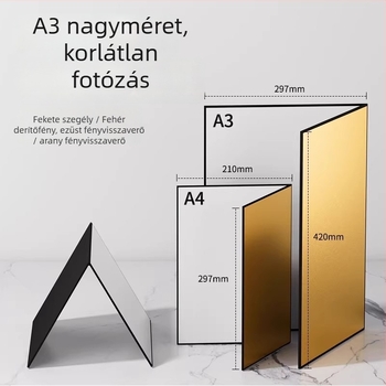 Szakmai fénykiegészítő panel asztali ékszerfotózáshoz, fehér/fekete, fényelnyelő, összecsukható