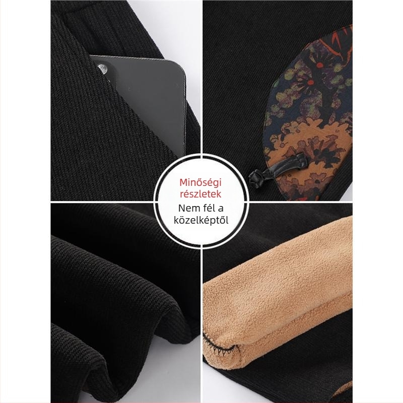 Téli meleg, kényelmes egyenes szabású nadrág idős nőknek fleece béléssel, kis méretben