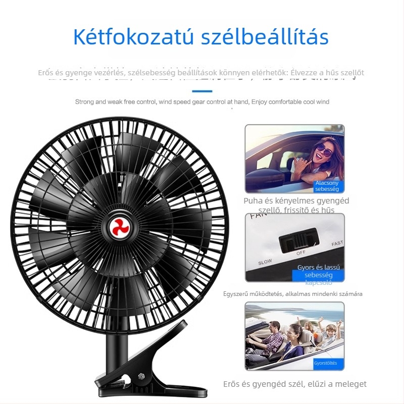 Autóventilátor YD-01, 120W, Metal + ABS, Többirányú állítható, Csendes működés