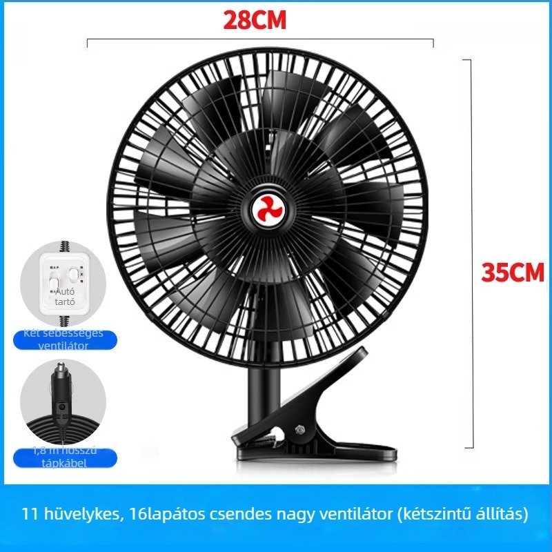 Autóventilátor YD-01, 120W, Metal + ABS, Többirányú állítható, Csendes működés