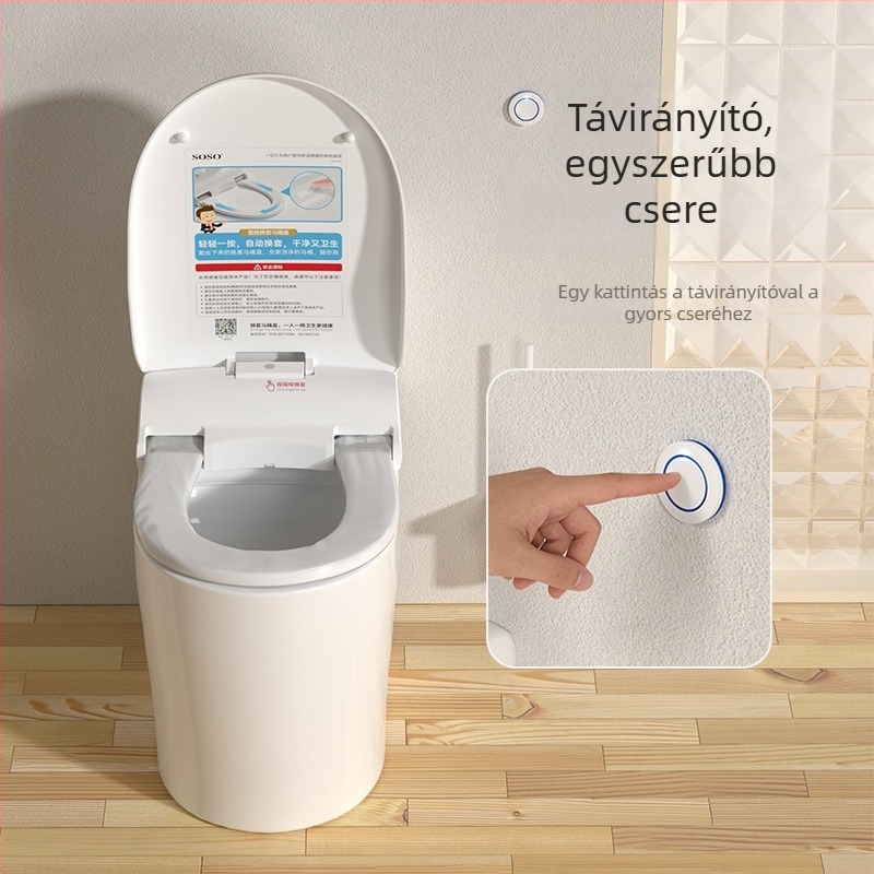 SOS automata vécéülőke fedél adagoló forgó alátéttel, kis méretű, elektromos papír adagoló, egyszer használatos fólia csere, távirányító, ülésfűtés, furatok közötti távolság állítható 120–200 mm, modell Soi-1201