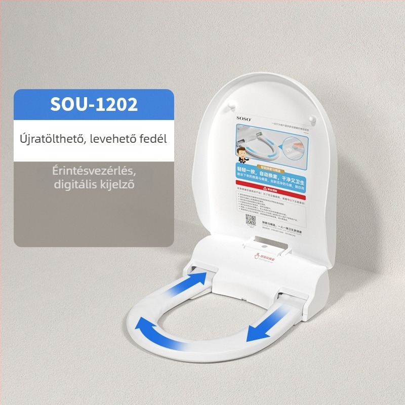 SOS automata vécéülőke fedél adagoló forgó alátéttel, kis méretű, elektromos papír adagoló, egyszer használatos fólia csere, távirányító, ülésfűtés, furatok közötti távolság állítható 120–200 mm, modell Soi-1201
