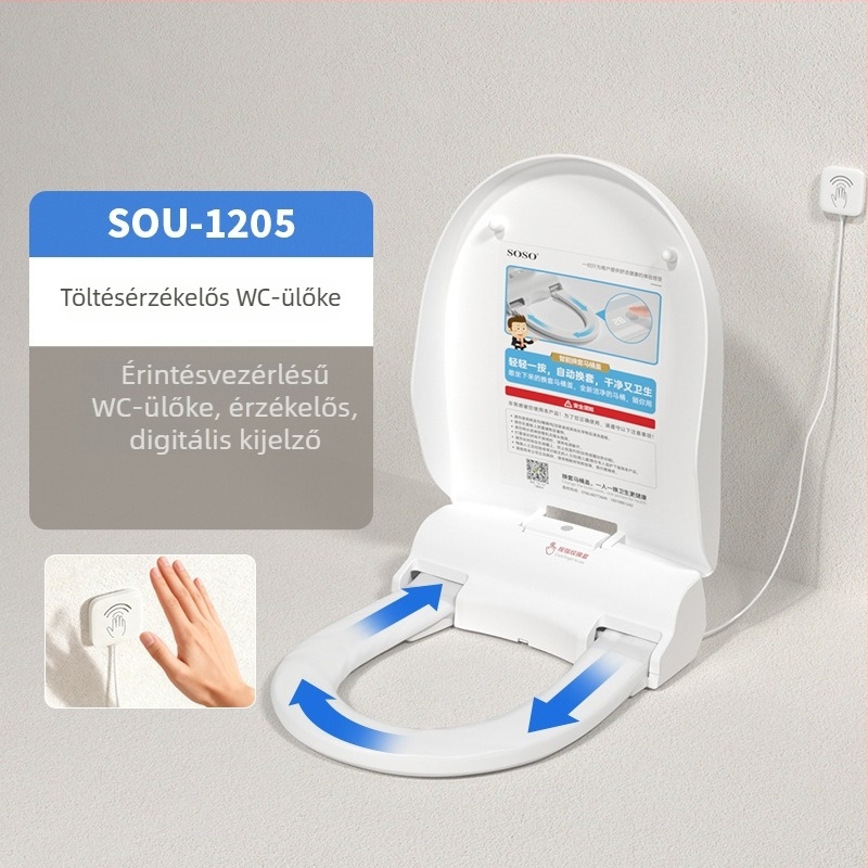 SOS automata vécéülőke fedél adagoló forgó alátéttel, kis méretű, elektromos papír adagoló, egyszer használatos fólia csere, távirányító, ülésfűtés, furatok közötti távolság állítható 120–200 mm, modell Soi-1201