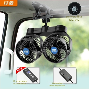 Kétfejű autóba szerelt elektromos ventilátor, erős clip-es ventilátor autókhoz, hordozható