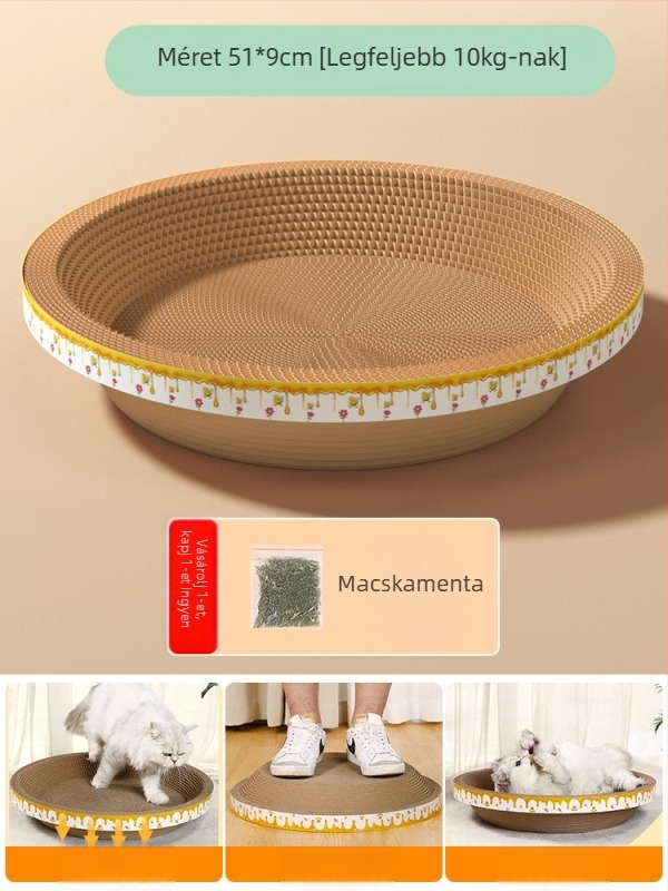 Macska fészek és kaparó deszka egyben; tartós felépítés; függőleges sisal oszlop; anyag: cellakarton; aranyos stílus