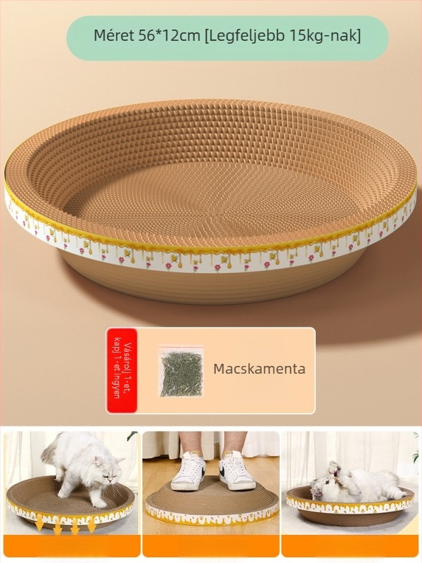Macska fészek és kaparó deszka egyben; tartós felépítés; függőleges sisal oszlop; anyag: cellakarton; aranyos stílus