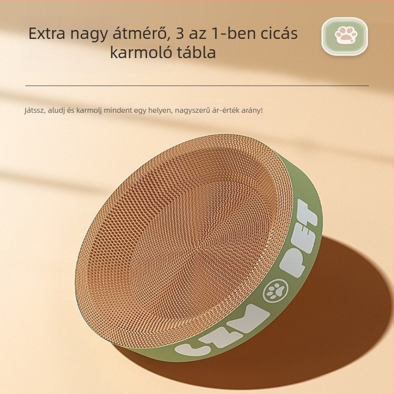 Macska fészek és kaparó deszka egyben; tartós felépítés; függőleges sisal oszlop; anyag: cellakarton; aranyos stílus