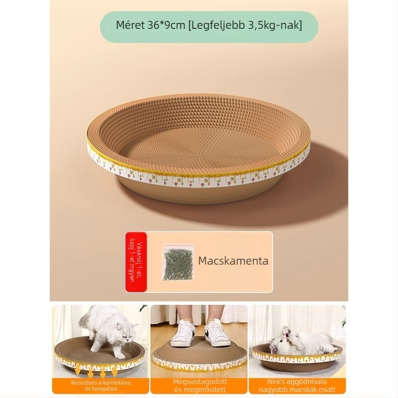 Macska fészek és kaparó deszka egyben; tartós felépítés; függőleges sisal oszlop; anyag: cellakarton; aranyos stílus