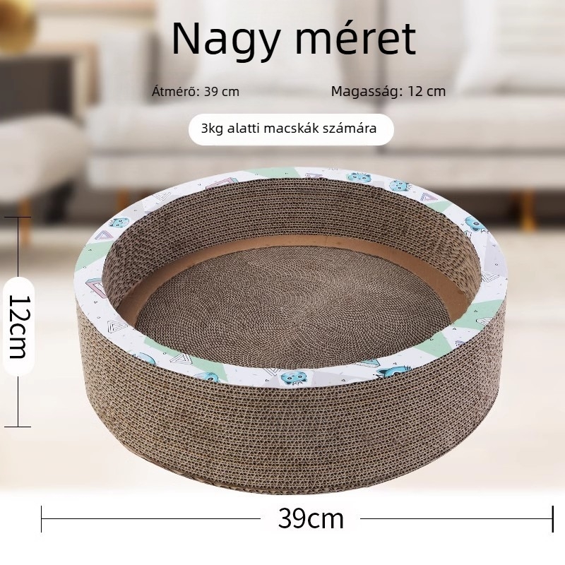 Macska fészek és kaparó deszka egyben; tartós felépítés; függőleges sisal oszlop; anyag: cellakarton; aranyos stílus