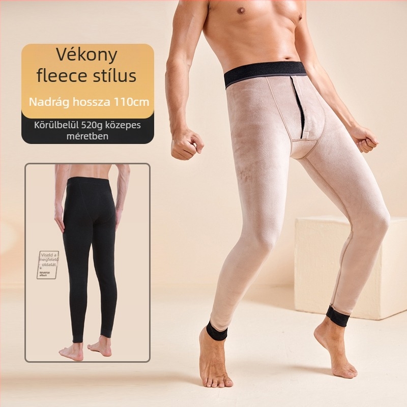 Férfi téli háromrétegű melegítőnadrág fleece-belsővel, varrás nélküli, extrán vastag 501–600 g/m²