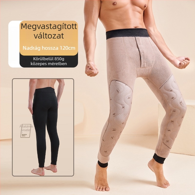 Férfi téli háromrétegű melegítőnadrág fleece-belsővel, varrás nélküli, extrán vastag 501–600 g/m²