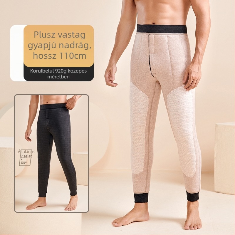 Férfi téli háromrétegű melegítőnadrág fleece-belsővel, varrás nélküli, extrán vastag 501–600 g/m²
