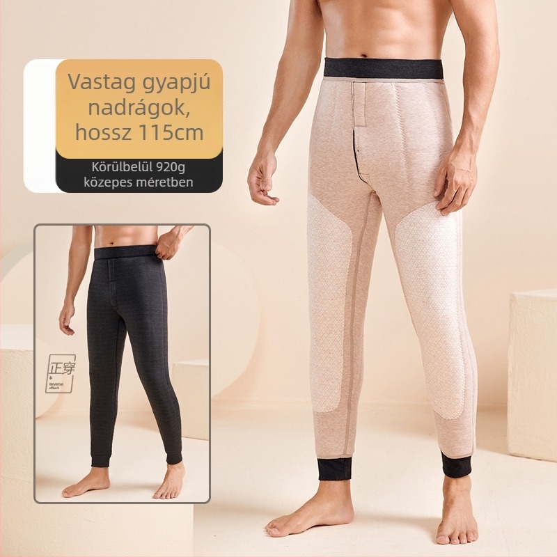 Férfi téli háromrétegű melegítőnadrág fleece-belsővel, varrás nélküli, extrán vastag 501–600 g/m²