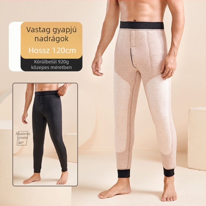 Férfi téli háromrétegű melegítőnadrág fleece-belsővel, varrás nélküli, extrán vastag 501–600 g/m²