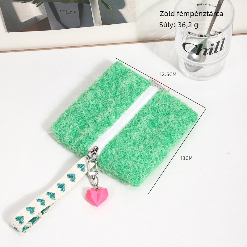 Érmepénztárca szív alakú medállal, poliészter anyagból, egyszínű, városi minimalist stílus