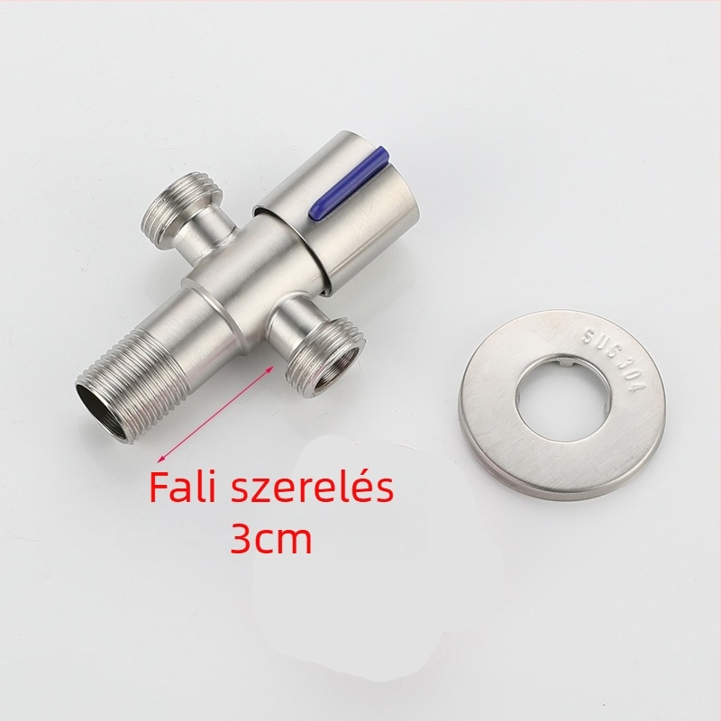 304 rozsdamentes acél háromutas szögletes szelep, 1 bejövő, 2 kimenet, falba épített, WC, vízmelegítő, fürdőszoba és konyha számára