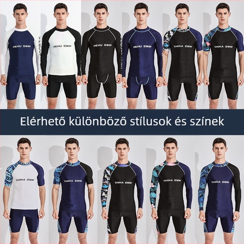 Férfi hosszú ujjú gyorsan száradó fürdőruha UV-védeléssel, két részes készlet, anyag poliészter-elasztán (80–90% elasztán), bélés poliészter-elasztán, 400 g