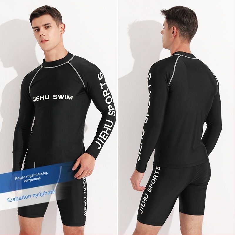 Férfi hosszú ujjú gyorsan száradó fürdőruha UV-védeléssel, két részes készlet, anyag poliészter-elasztán (80–90% elasztán), bélés poliészter-elasztán, 400 g