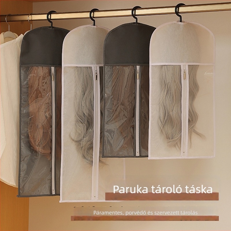 Paróka utazási tároló táska — átlátszó, nem szőtt anyagú, kubus alakú