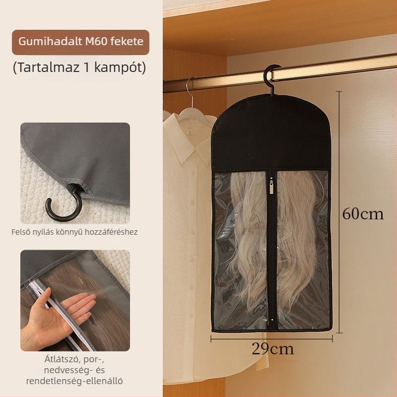Paróka utazási tároló táska — átlátszó, nem szőtt anyagú, kubus alakú