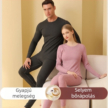 Uniszex kasmír gyapjú melegítő alsónemű készlet velúr bélés, dupla rétegű melegséggel, kerek nyakú pulóver felső és nadrág