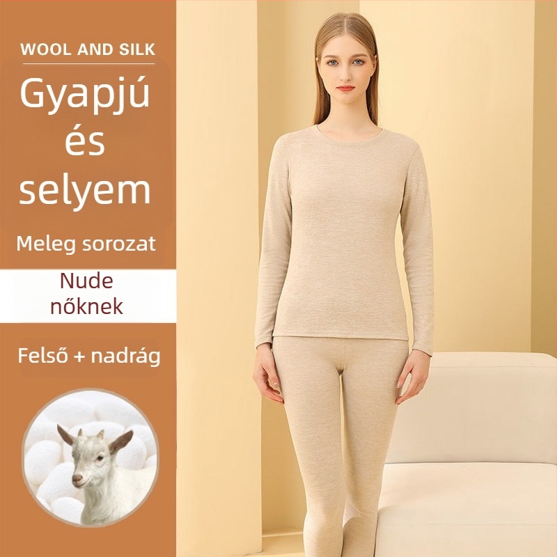 Uniszex kasmír gyapjú melegítő alsónemű készlet velúr bélés, dupla rétegű melegséggel, kerek nyakú pulóver felső és nadrág