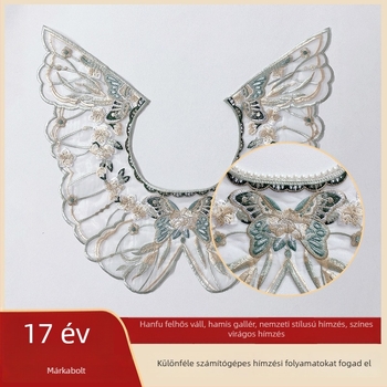 Gyermekeknek készült hímzett kiegészítő hagyományos kínai ruhához – felhő- váll, antik stílusú gallér, pillangó- és virágmotívumos hímzés, poliészter bélés, 2024 nyár