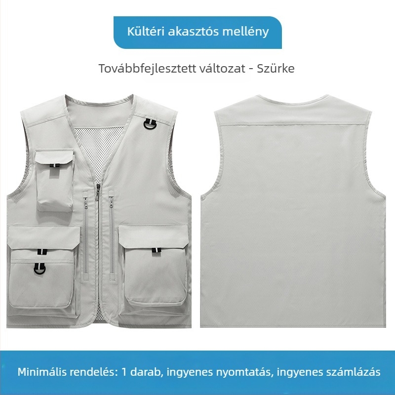 Kiemelkedő minőségű munkás mellény több zsebbel, egyedi logóval vállalati csapatok számára, fotózás és horgászat