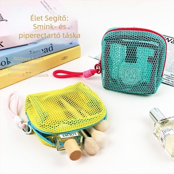 Sminktáska, kocka alakú, nylon + háló, tárolás, utazáshoz kész, modern minimizmus
