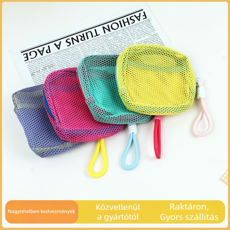 Sminktáska, kocka alakú, nylon + háló, tárolás, utazáshoz kész, modern minimizmus