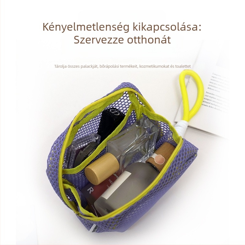 Sminktáska, kocka alakú, nylon + háló, tárolás, utazáshoz kész, modern minimizmus