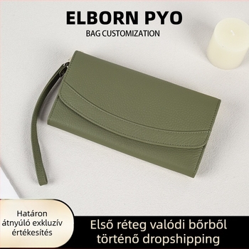 Női csuklópántos pénztárca kártyatartóval és érmékkel, felső réteg bőrből, városi stílus
