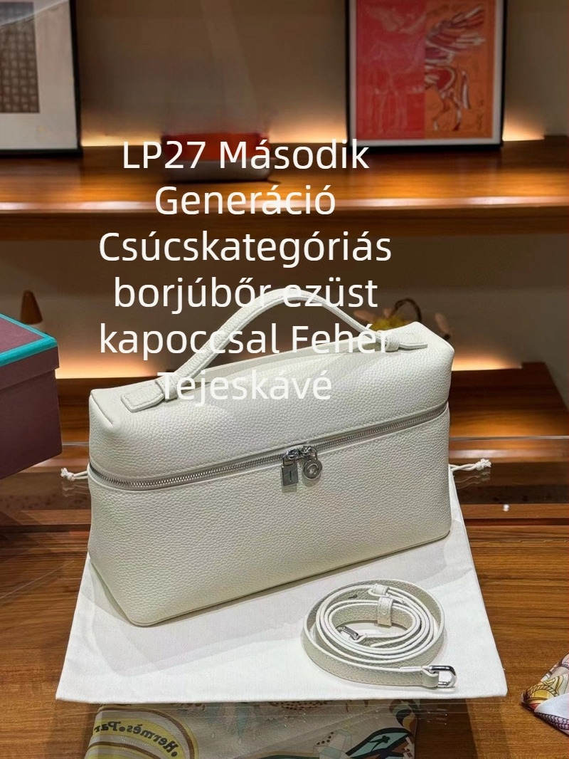 Ebédtáska valódi bőrből, felsőréteg marhahúrból, vízszintes négyzet alakú, cipzáros nyitás