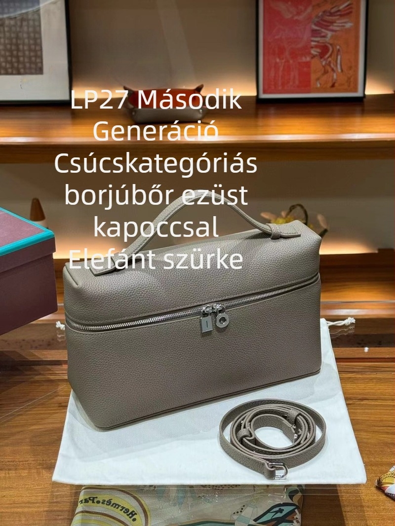 Ebédtáska valódi bőrből, felsőréteg marhahúrból, vízszintes négyzet alakú, cipzáros nyitás