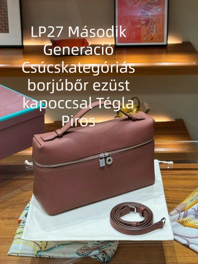 Ebédtáska valódi bőrből, felsőréteg marhahúrból, vízszintes négyzet alakú, cipzáros nyitás