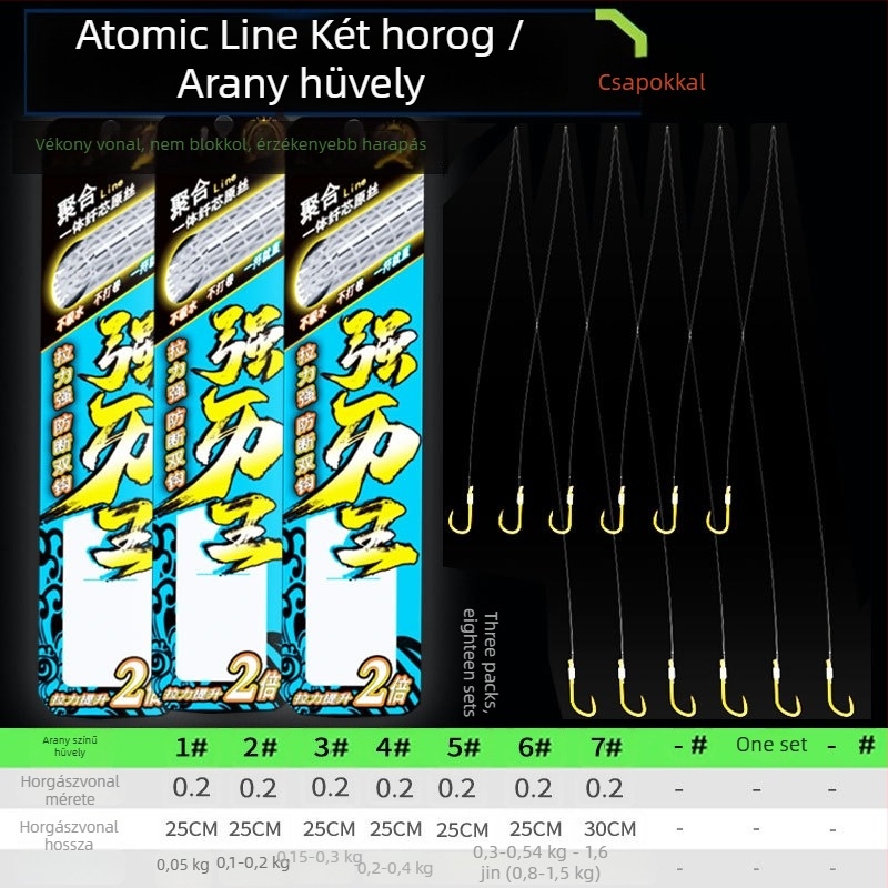 Billion War Lion tűbarbás kettős horog halászathoz PE arany hüvely vonalakkal