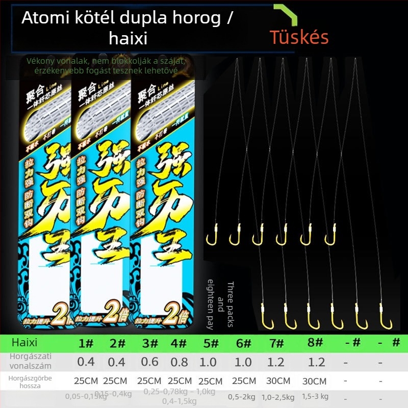 Billion War Lion tűbarbás kettős horog halászathoz PE arany hüvely vonalakkal