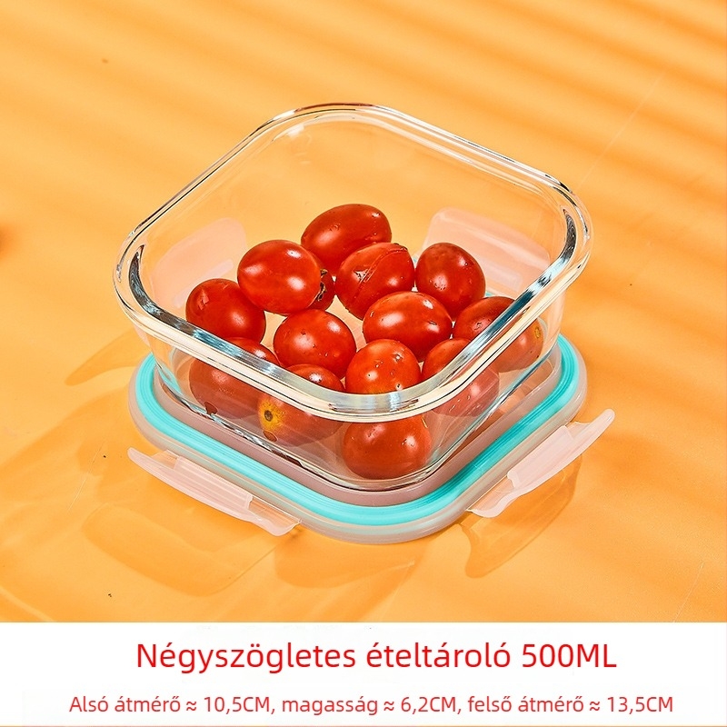 Üveg ebédes doboz, kör alakú, magas boroszilikát üveg, kapacitás 1–2 L, mikrohullámú sütőben használható