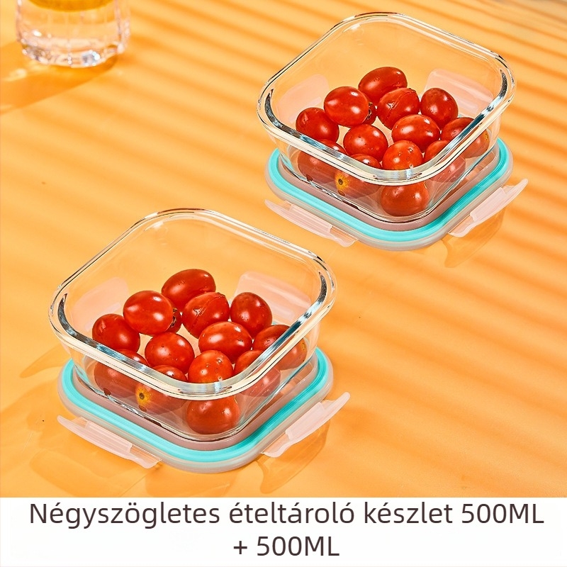 Üveg ebédes doboz, kör alakú, magas boroszilikát üveg, kapacitás 1–2 L, mikrohullámú sütőben használható