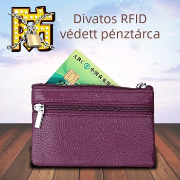 MaDonNo 2011A Valódi bőrből készült érmés pénztárca és kulcstartó, 1 hajtású pénztárca, RFID elleni védelem, mindennapi használatra