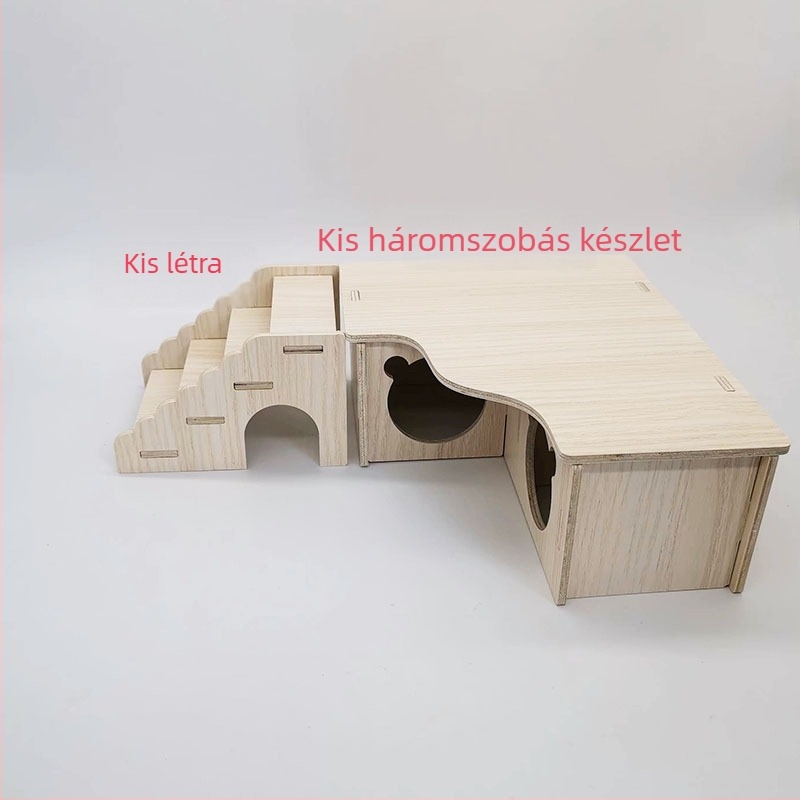 Fából készült hörcsögfészek és kis ház – háziállat-játék a Cute Pet Home-tól, négy évszakos használatra.