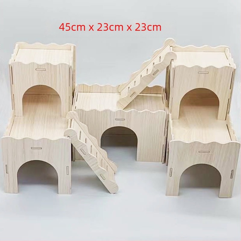 Fából készült hörcsögfészek és kis ház – háziállat-játék a Cute Pet Home-tól, négy évszakos használatra.