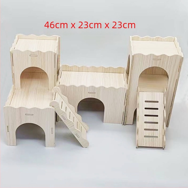 Fából készült hörcsögfészek és kis ház – háziállat-játék a Cute Pet Home-tól, négy évszakos használatra.