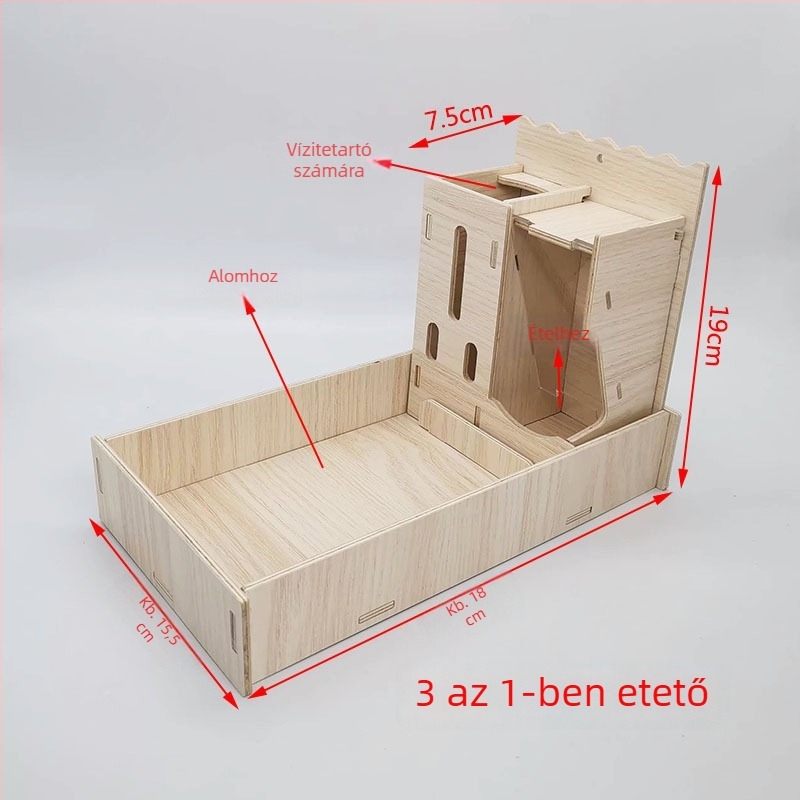 Fából készült hörcsögfészek és kis ház – háziállat-játék a Cute Pet Home-tól, négy évszakos használatra.