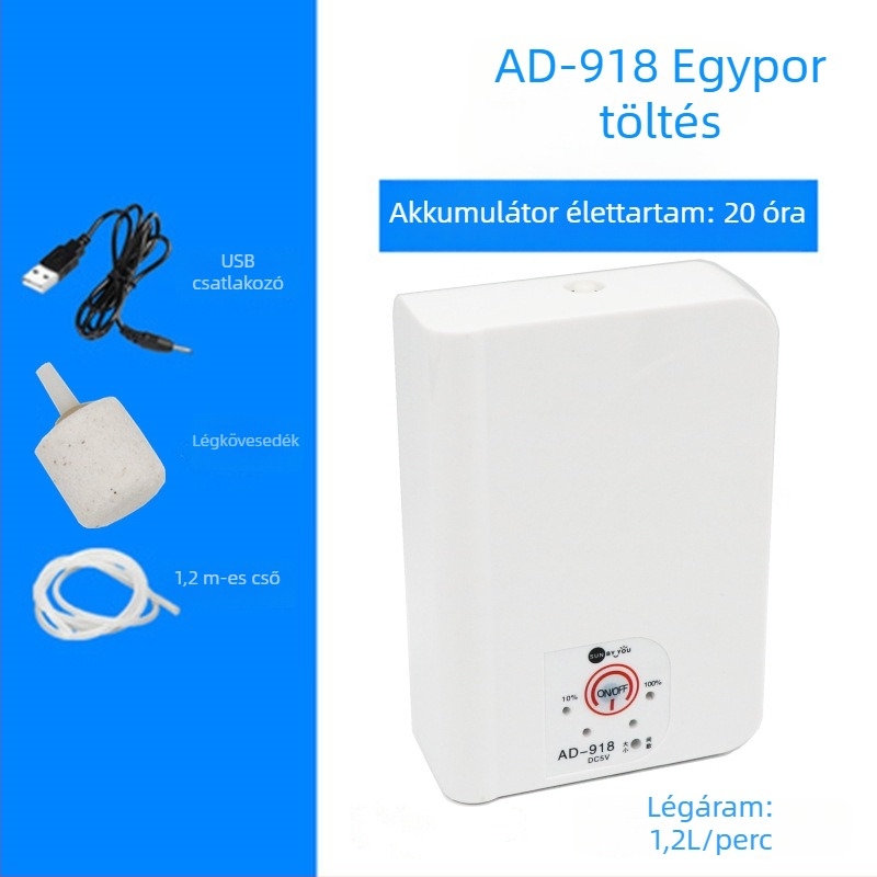 Spirit Companion oxigénszivattyú akváriumhoz – ultra halk, hordozható, USB-töltéses, DC-tápellátás, kettős használat